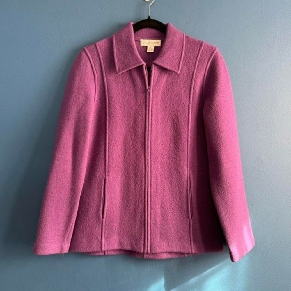 Y2K Wool‎ Blend Jacket Women's Size Small Purple Casual Corner Collared Retro